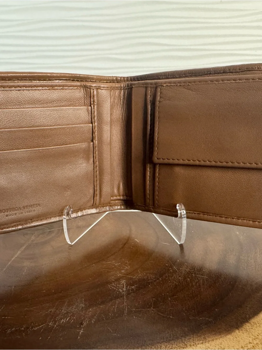 Bottega Veneta Cream & Brown Leather Card Holder and Coin Wallet